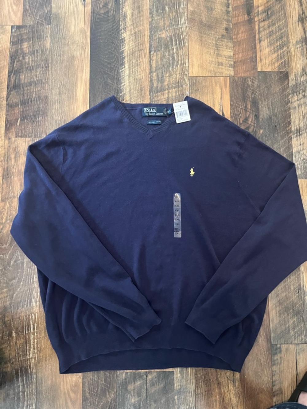 Polo by Ralph Lauren Navy V-Neck Sweater with Yellow Pony
